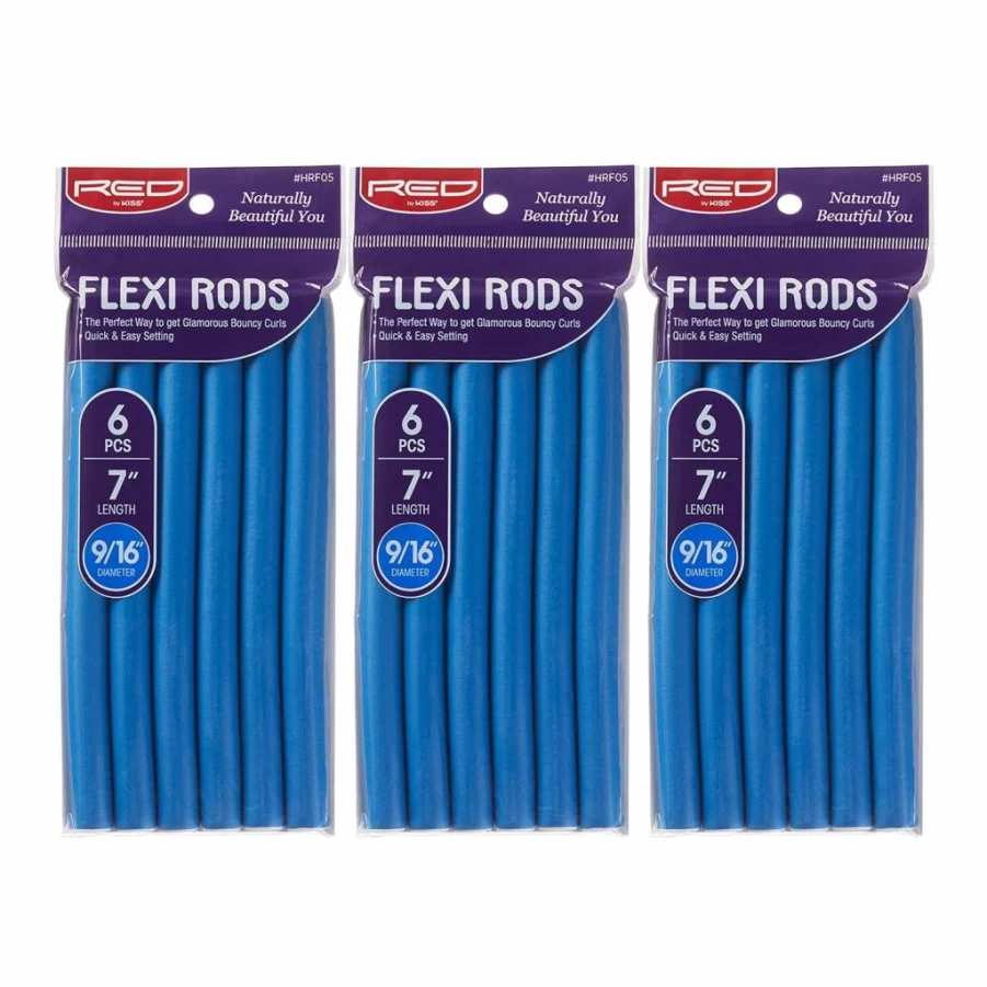Red by Kiss Flexi Rods Heatless Hair Curlers Set - 6 Pcs X 3 Packs for 90s Bouncy Curls & Beach Waves, No Slip Sleep Styler (7 Inch, 9/16 Inch Diameter)