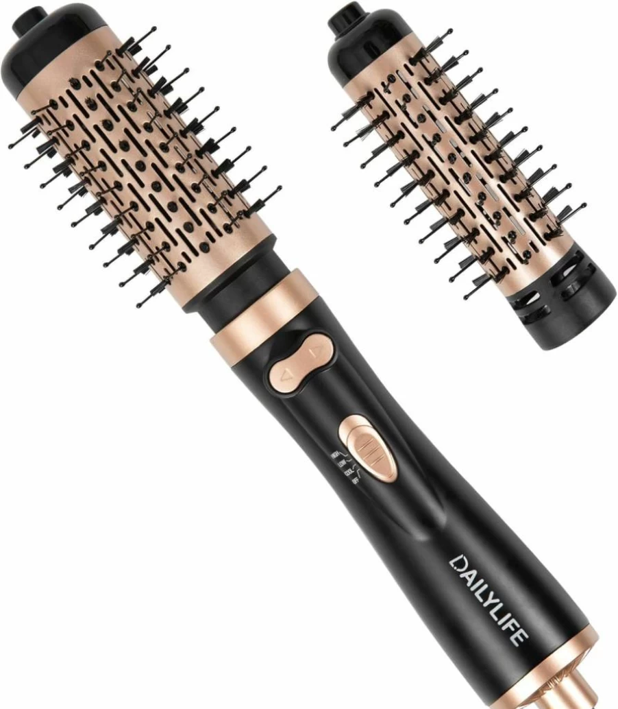 DAILYLIFE Ionic Rotating Hair Dryer Brush - 2-in-1 Volumizing Blow Dryer with 2 Interchangeable Brushes (1.5" & 2") for Professional Styling