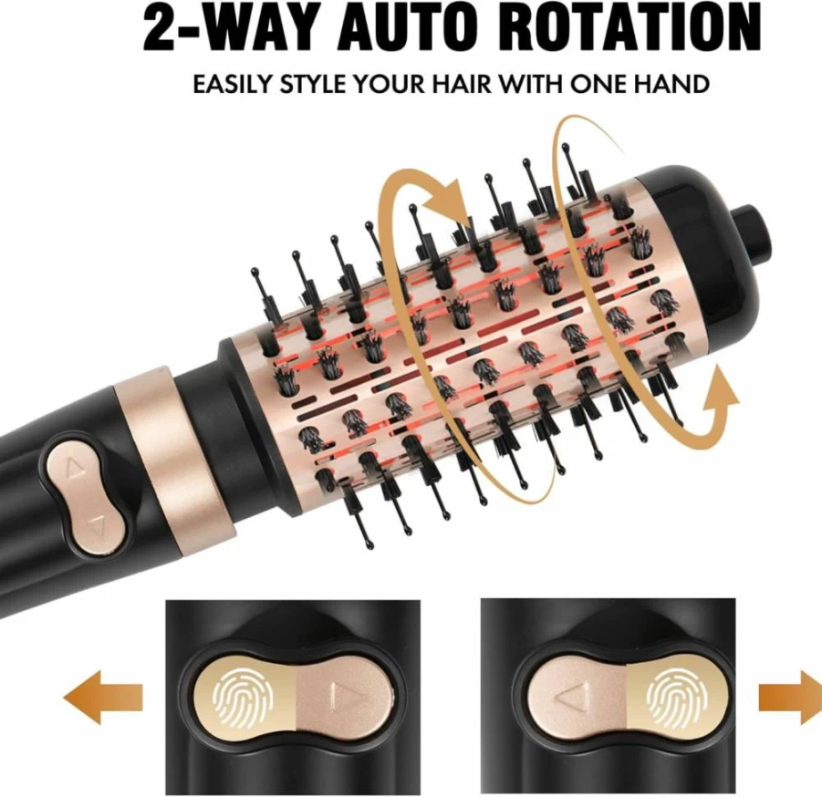 DAILYLIFE Ionic Rotating Hair Dryer Brush - 2-in-1 Volumizing Blow Dryer with 2 Interchangeable Brushes (1.5" & 2") for Professional Styling