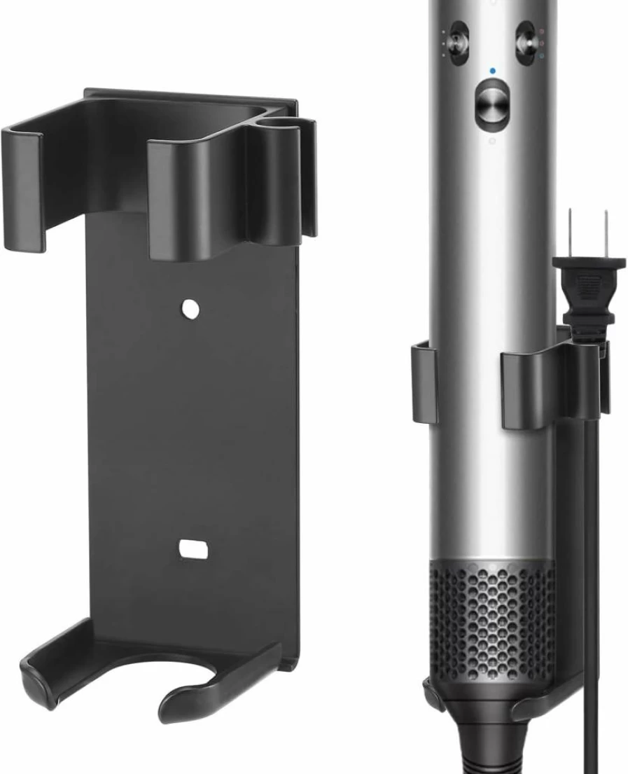 Moqing Black Aluminum Alloy Wall Mount Holder for Hair Tools - No Drill Adhesive Storage Rack for Curling Irons, Straighteners & Stylers