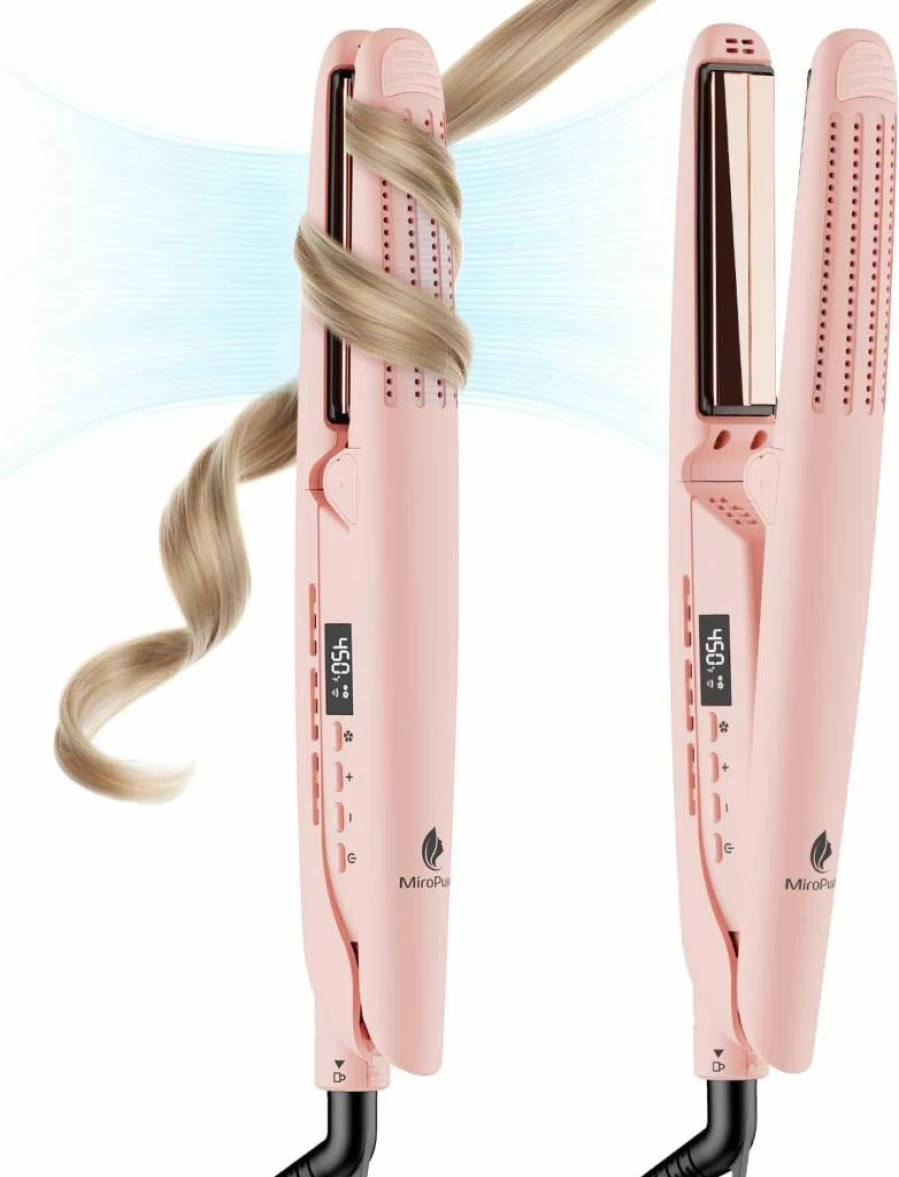 MiroPure Titanium 2-in-1 Curling Iron & Hair Straightener with 360 Airflow, Ionic Technology, 13 Temperature Settings, and Dual Voltage for Long Hair Styling
