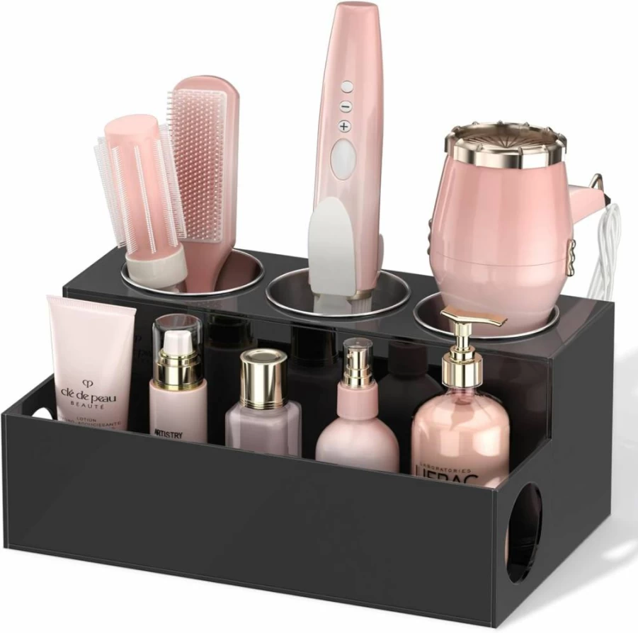 NIUBEE Acrylic Bathroom Organizer for Hair Tools, Blow Dryer Holder, Makeup and Toiletries Storage - Countertop Accessory