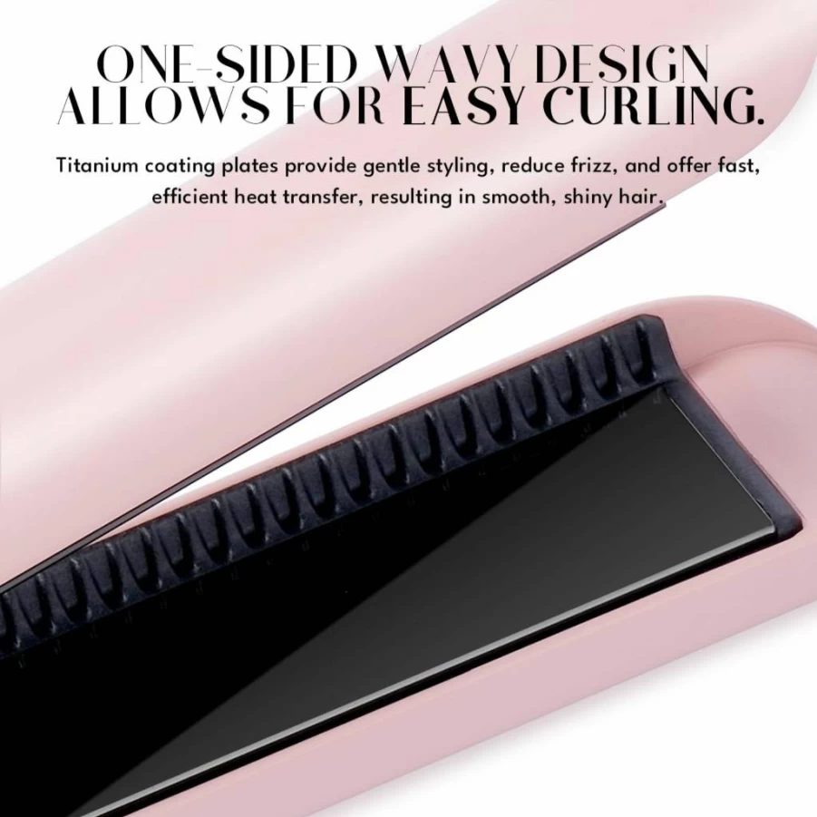 Rozamor Pink Titanium Hair Straightener & Curler 2-in-1 with Infrared Negative Ions, 1 Inch Anti-Scald Flat Iron for Long-Lasting Styles, Dual Voltage Styler