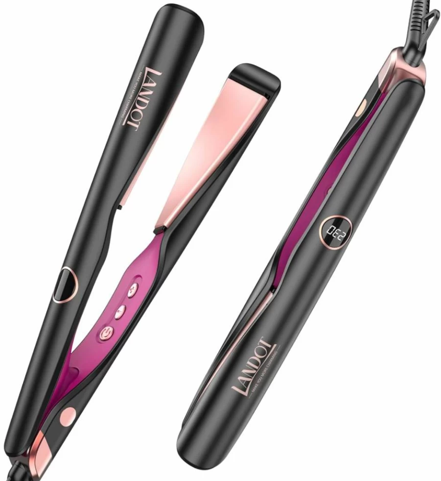 LANDOT 2-in-1 Hair Straightener and Curling Iron for Waves, Curls & Straight Hair - Dual Styling Iron Combo