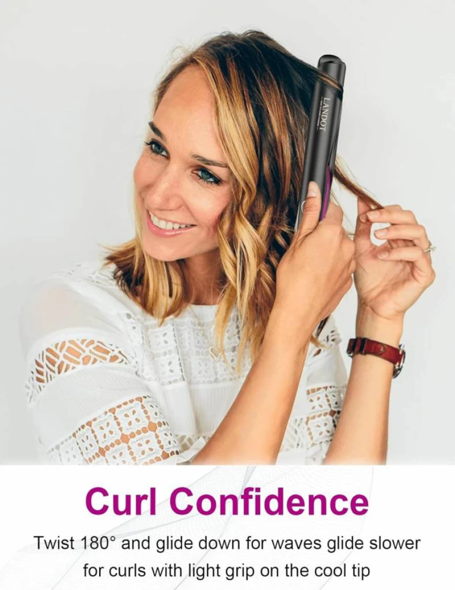 LANDOT 2-in-1 Hair Straightener and Curling Iron for Waves, Curls & Straight Hair - Dual Styling Iron Combo