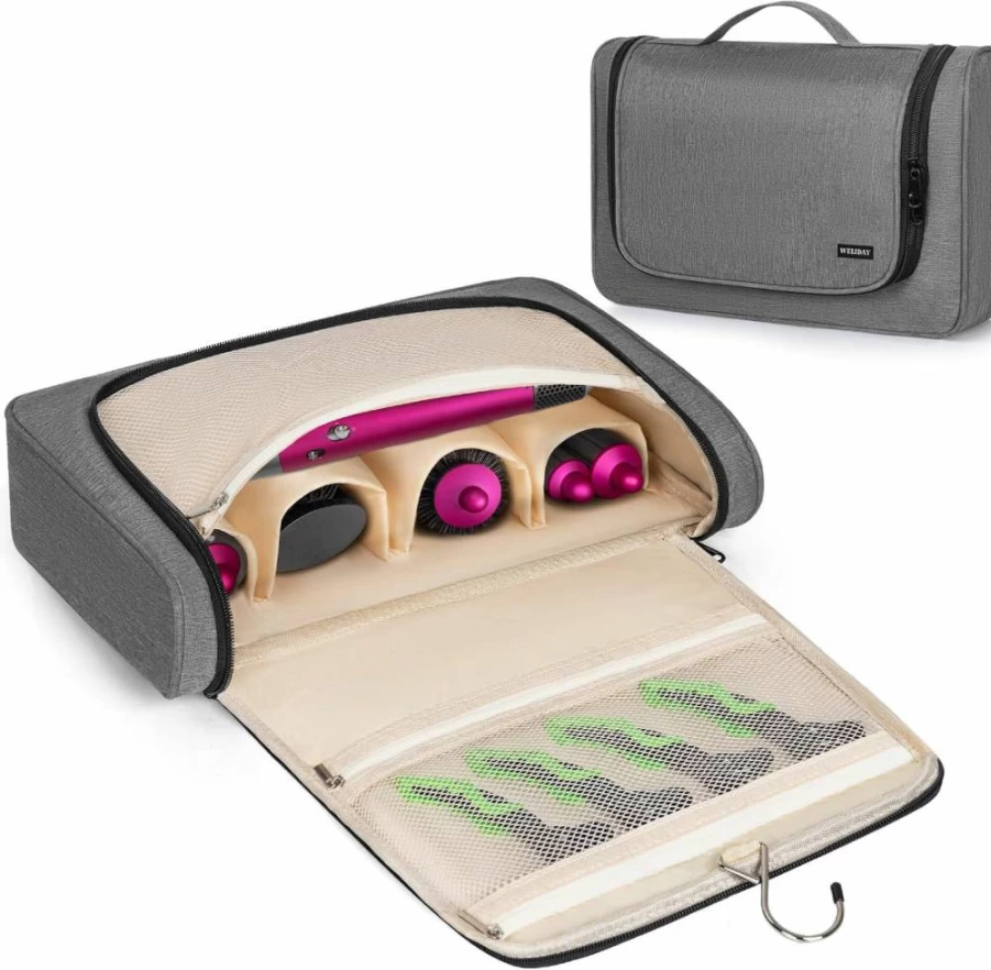 WELIDAY Travel Organizer Bag for Airwrap Styler & Hair Tools - Portable Storage Case with Multi-Pockets, Front Open Design (Black)