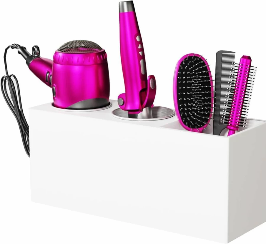 ZASIMO Acrylic Wall Mount Hair Tool Organizer with 2 Stainless Steel Cups - Holder for Hair Dryer, Straightener, Flat Iron & Curling Wand