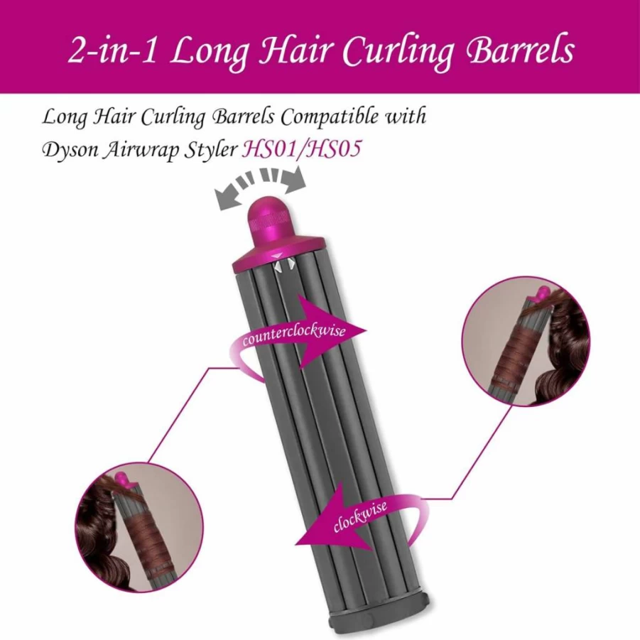 Esctabalt 40mm Self-Curling Barrels for Dyson Airwrap Styler HS01 HS05, Long Hair Curling Attachment, 1.6 Inch Curling Iron Accessories