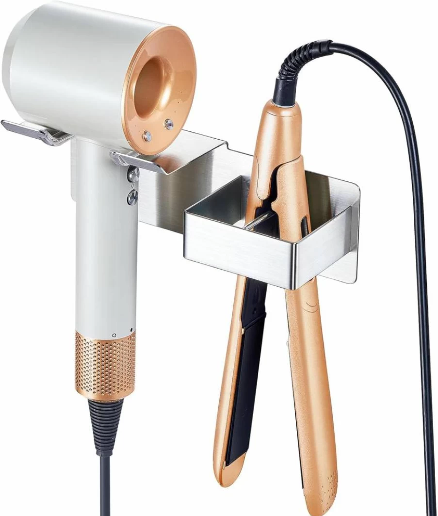 XILIMEN Wall Mounted Hair Tool Holder - Adhesive Stainless Steel Organizer for Hair Dryer, Straightener, Flat Iron & Curling Iron - Bathroom & Bedroom Storage Solution