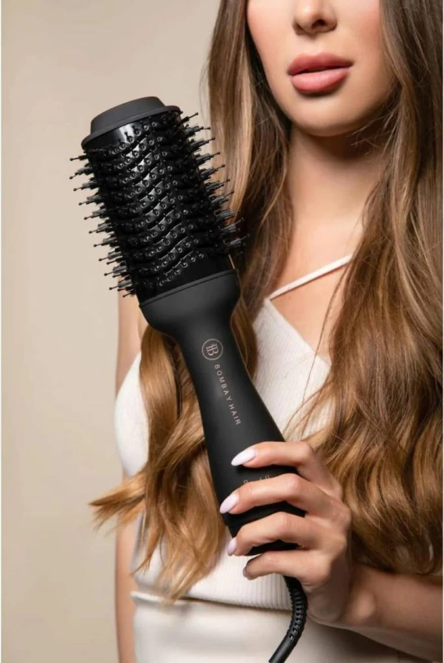 BOMBAY HAIR Lightweight Ceramic Hair Dryer Brush - Styler, Volumizer & Straightener for Salon Results, Black Nylon Bristles