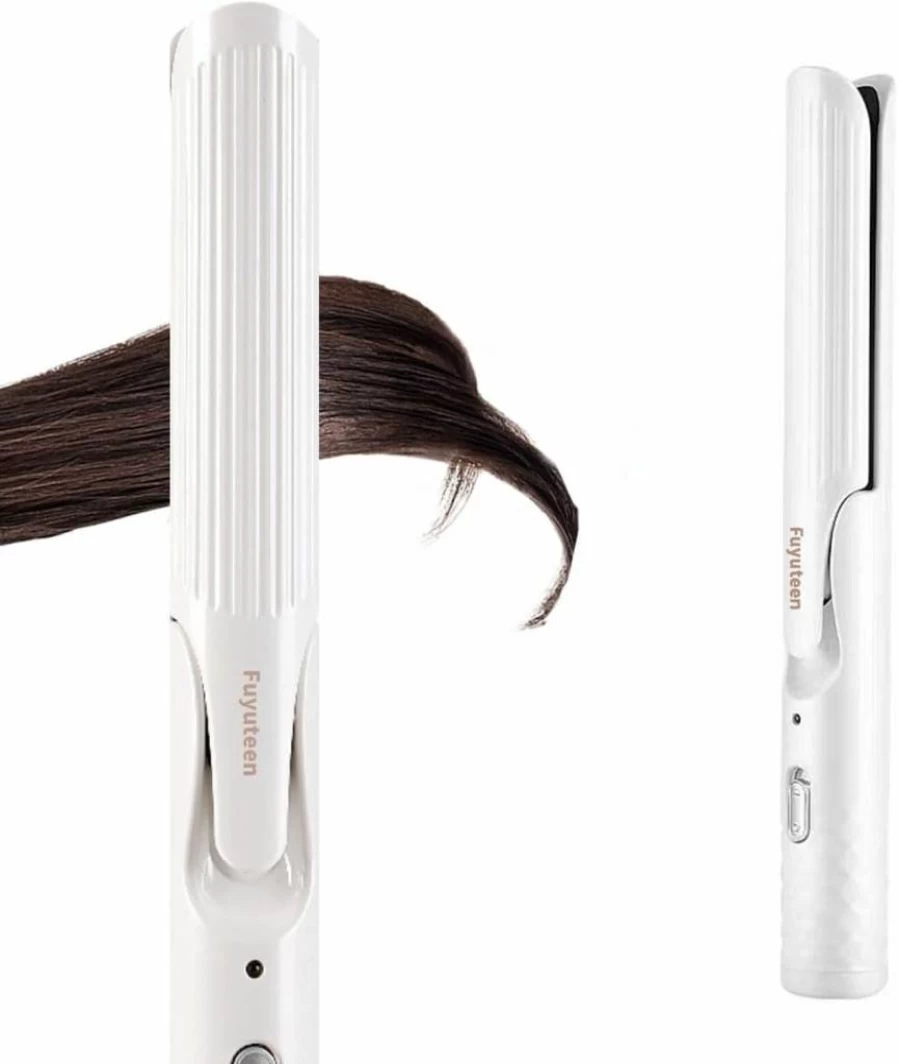 Fuyuteen 2-in-1 Hair Straightener & Curler - 1.25 Inch Ceramic Flat Iron for All Hair Types, Anti-Scald Design, Fast Heating for Smooth Styles, Travel-Friendly Hair Styler (White)