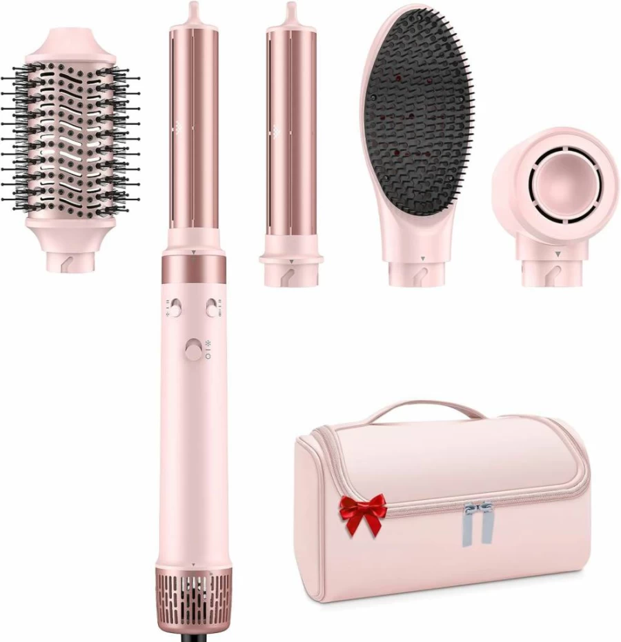 MESCOMB 5-in-1 Dual Voltage Hair Dryer Brush - 110V/240V Hot Air Styler with Negative Ion Technology for Frizz-Free Drying, Volumizing & Straightening, Includes Travel Case for Europe & US