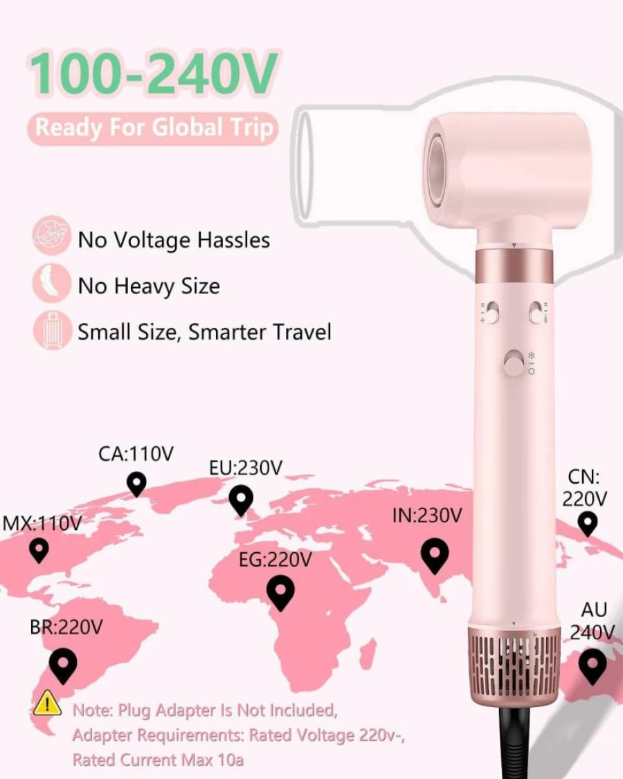 MESCOMB 5-in-1 Dual Voltage Hair Dryer Brush - 110V/240V Hot Air Styler with Negative Ion Technology for Frizz-Free Drying, Volumizing & Straightening, Includes Travel Case for Europe & US