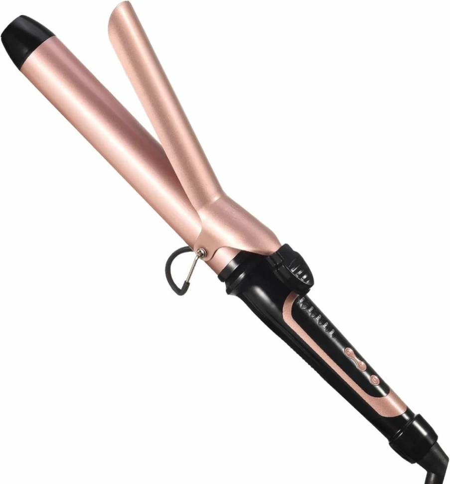LANVIER Rose Gold 1.25 Inch Tourmaline Ceramic Hair Curling Iron, Professional 450°F Dual Voltage Travel Curler for Women, Long Barrel Hair Styler for Waves & Curls