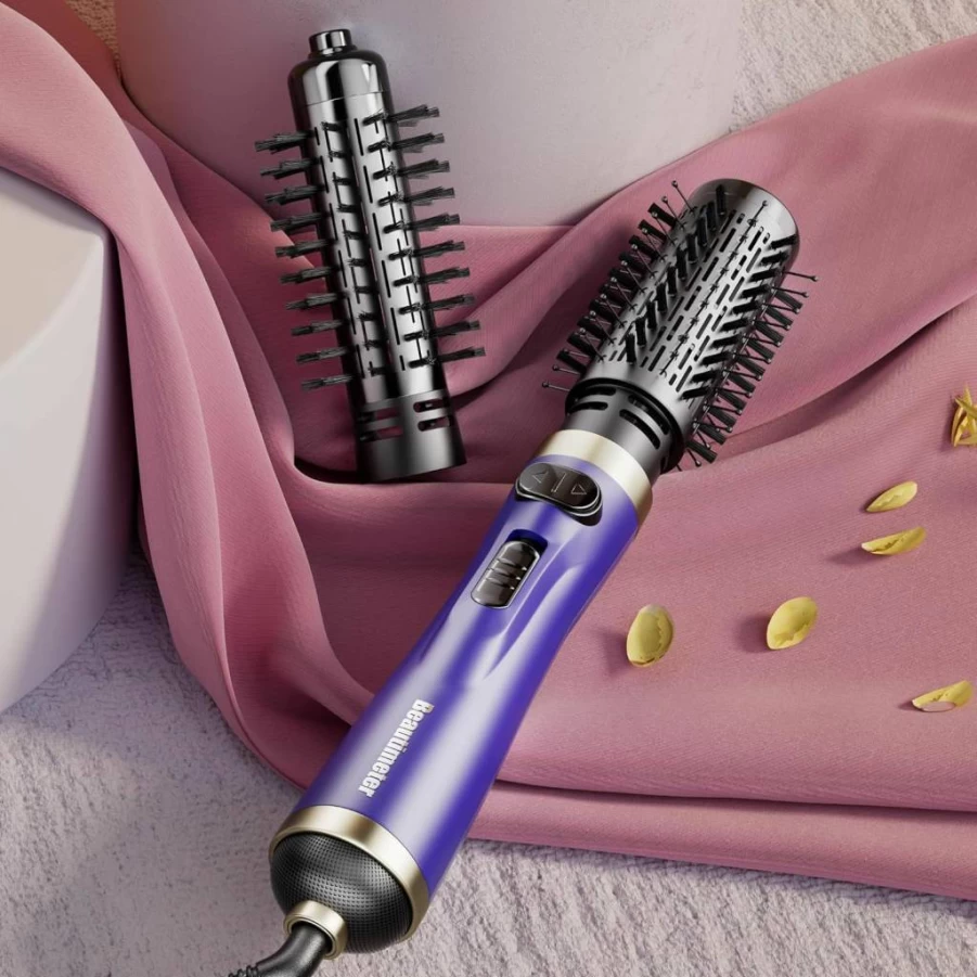 Beautimeter 3-in-1 Rotating Hair Dryer Brush & Styler with 1.5" & 2" Detachable Brushes for Voluminous Blowouts