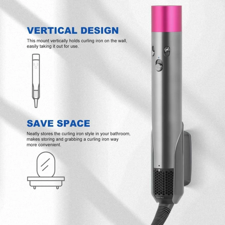 LANMU Wall Mount Holder for Dyson Airwrap & Airstrait – Gray Storage Organizer Stand for Hair Styling Tools, Bathroom & Home Accessories