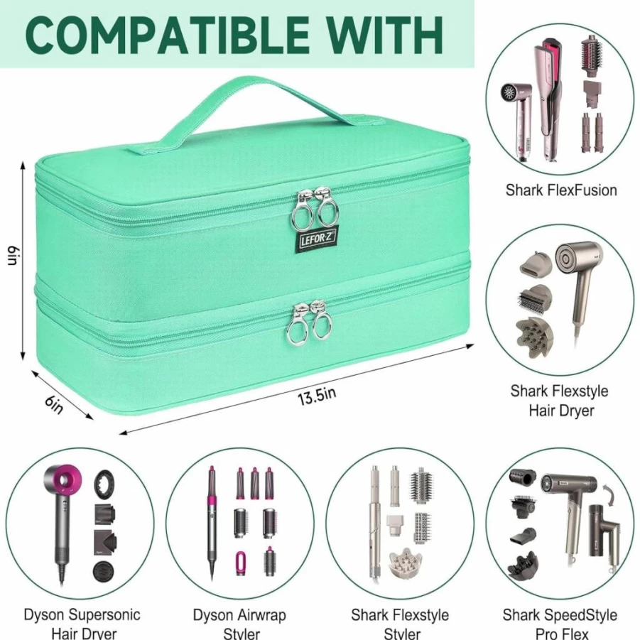 LEFOR·Z Double-Layer Travel Storage Bag for Dyson Airwrap, Supersonic, Shark Flexstyle - Pink Heat-Resistant Hot Tools Organizer (Bag Only)