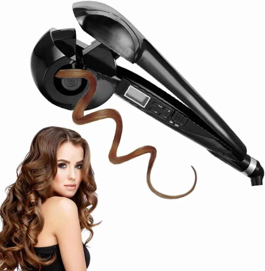 Hann Pro Salon Automatic Hair Curler with LCD Display - Ceramic Roller Wave Styler for Salon-Quality Curls - Black (1 Count)