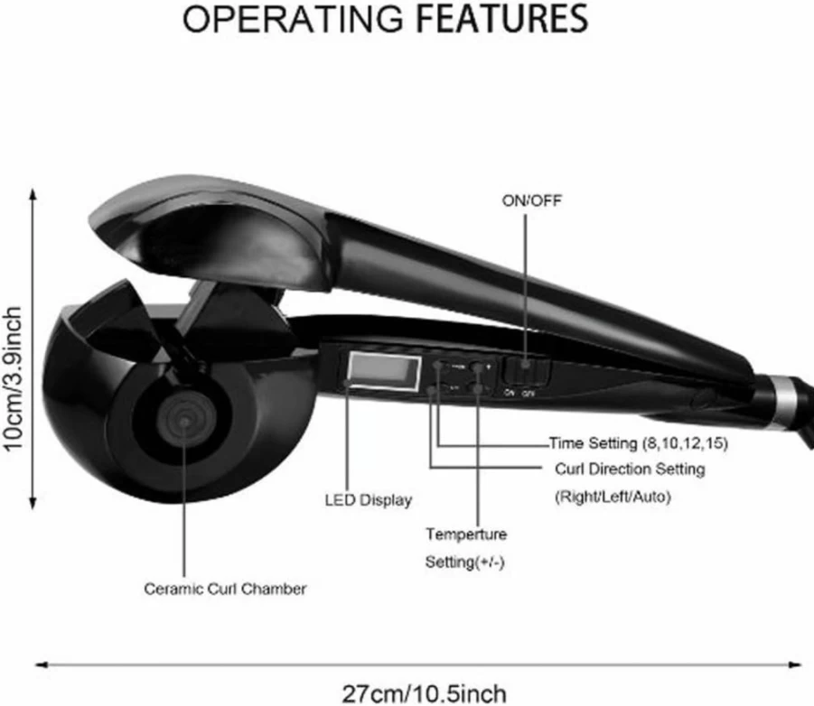 Hann Pro Salon Automatic Hair Curler with LCD Display - Ceramic Roller Wave Styler for Salon-Quality Curls - Black (1 Count)