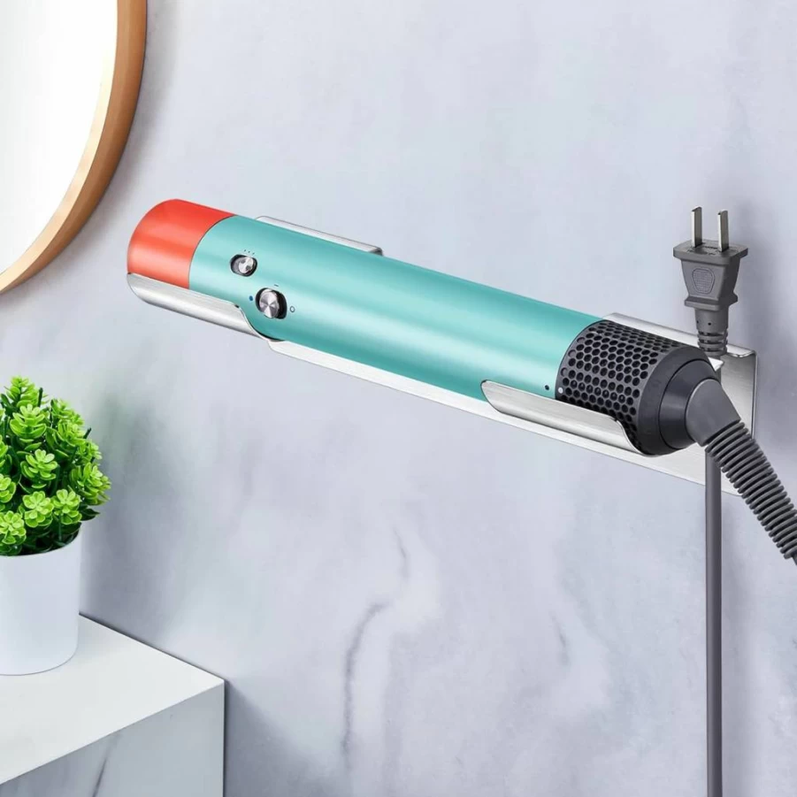 LOXSUN Stainless Steel Curling Iron Holder Wall Mount - Self Adhesive Hair Tool Organizer for Straightener, Hot Iron Storage, Bathroom & Vanity (Silver)