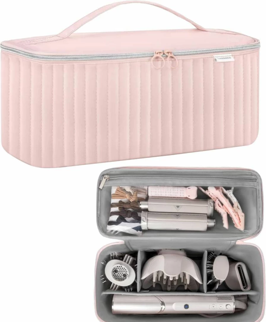 Lexeeco Travel Storage Bag for Hair Styling Tools - Compatible with Dyson Airwrap, Shark Flexstyle, Revlon Hair Dryer & Brushes, Portable Organizer Case (Camel)