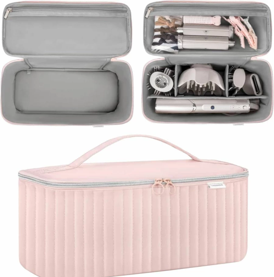 Lexeeco Travel Storage Bag for Hair Styling Tools - Compatible with Dyson Airwrap, Shark Flexstyle, Revlon Hair Dryer & Brushes, Portable Organizer Case (Camel)