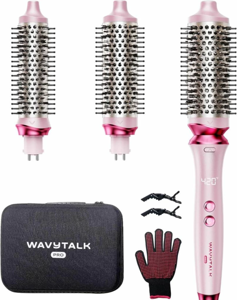 Wavytalk Heatwave Pro Ionic Thermal Brush Set - Dual Voltage Hair Styler with 3 Detachable Heads for Shiny Blowout, Dark Grey
