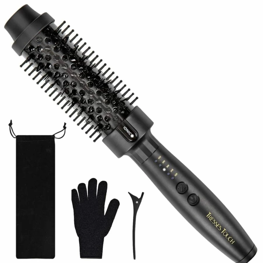Tresses Touch 1.5 Inch Ceramic Ionic Thermal Round Curling Brush - 5 Temperature Settings, Universal Voltage, for Medium to Long Hair (Purple)