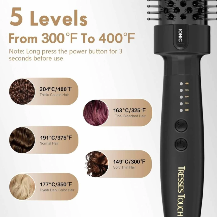 Tresses Touch 1.5 Inch Ceramic Ionic Thermal Round Curling Brush - 5 Temperature Settings, Universal Voltage, for Medium to Long Hair (Purple)
