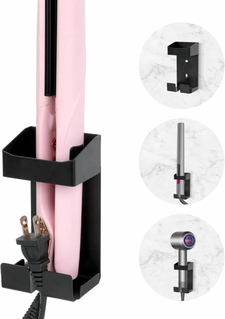 AshKiz Wall Mounted Hair Tool Organizer - Curling Iron, Flat Iron & Hair Dryer Holder for Bathroom Storage