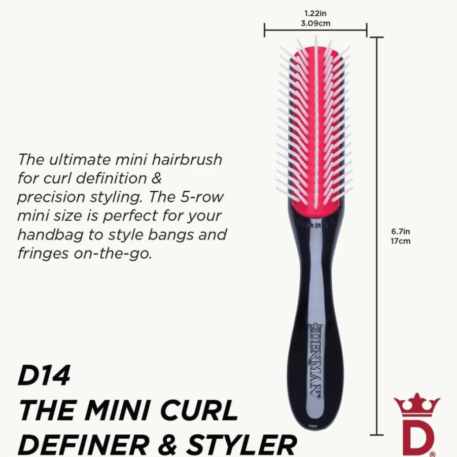 Denman D14 Mini Curl Defining Brush - 5 Row Detangling Styler for Curly Hair, Sleek Blow Drying & Enhanced Curl Definition