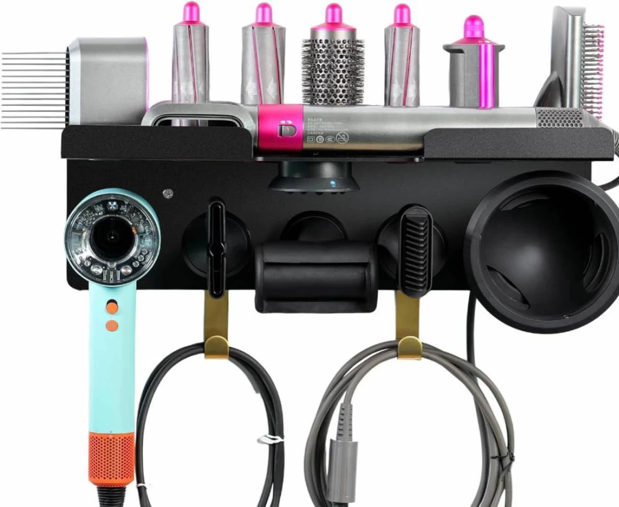 Belicheto Wall Mounted Hair Tool Organizer - 2-in-1 Dyson Airwrap & Hair Dryer Holder with Magnet & Hook, Bathroom Styler Stand for Curling Iron & Accessories, Compatible with HD16