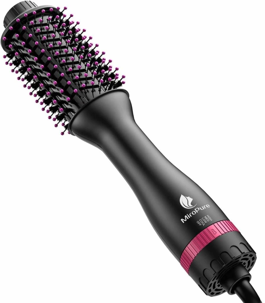 MiroPure Oval Hair Dryer Brush - 4-in-1 Blow Dryer & Styler with 4 Heat/Speed Settings for Fast Drying & Volumizing All Hair Types (Rose Red)