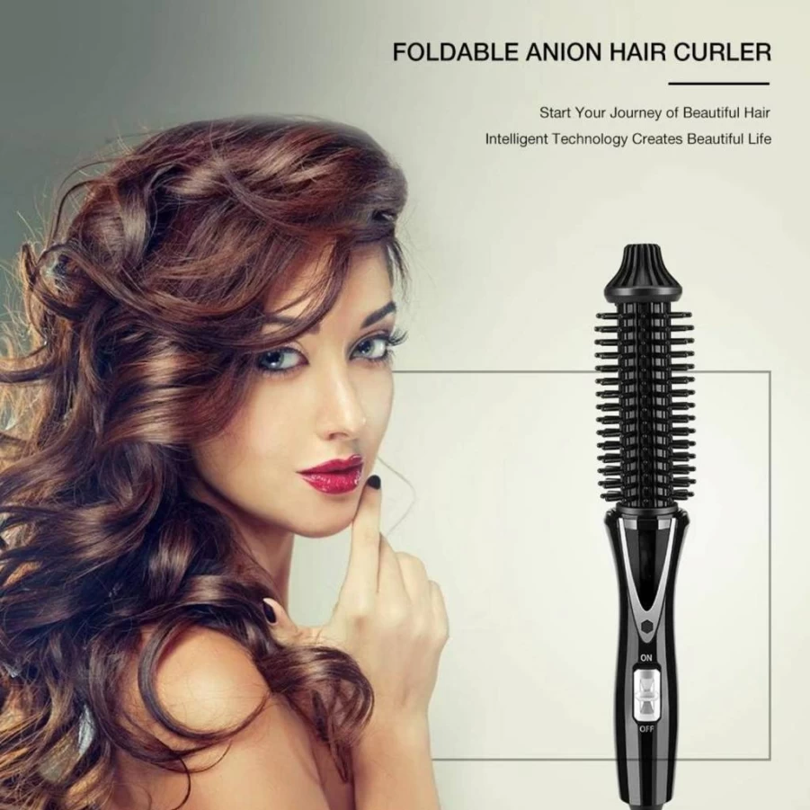 ZJchao Ceramic Tourmaline Hair Curler Brush - Foldable Hot Air Paddle Brush for Women, Ionic Hair Styling Tool with Travel-Friendly Design for Curling & Drying