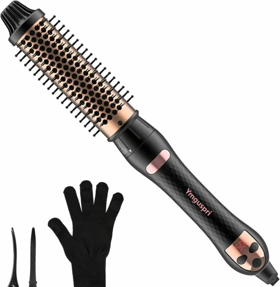 Ymguspri 1.5 Inch Ceramic Ionic Heated Round Brush - Dual Voltage Thermal Hair Styler for Smooth Blowout, Straightening & Curling (Rose Gold)