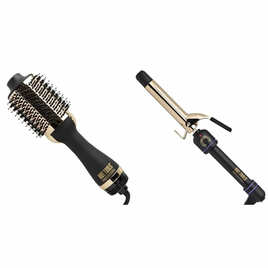 HOT TOOLS 24K Gold One-Step Blowout Volumizer Brush - Salon Quality Detachable Hair Styler for At-Home Use