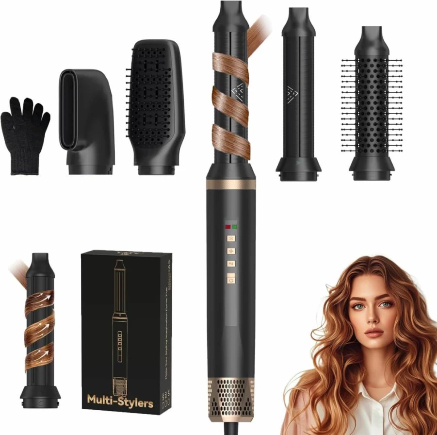 OKWRAP 5-in-1 Hot Air Brush - High Speed Hair Dryer & Styler with Auto-Rotating Curler for Straightening, Volumizing & Fast Drying (110,000 RPM)