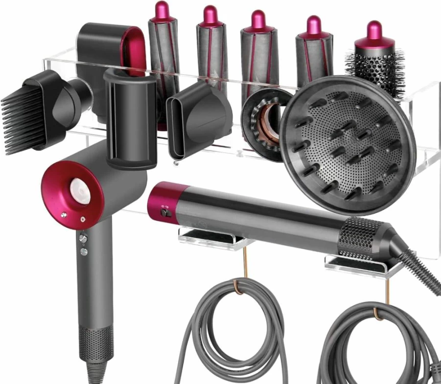 Floatant Wall Mount Organizer for Dyson Airwrap & Hair Dryer - Storage Rack with Hooks for Attachments, Nozzles, Barrels & Brushes