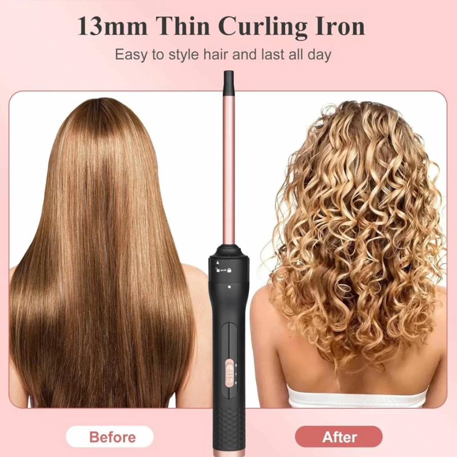 UNOBEY Professional Ceramic Curling Wand 13mm - Fast Heating Hair Curler for Short to Long Hair, Dual Voltage Styler with Heat Resistant Glove