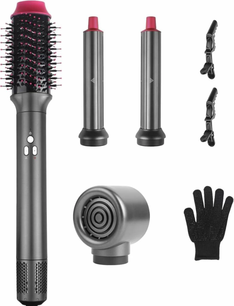 4-in-1 Ionic Hair Dryer Brush & Curling Wand Set - Fast Drying, Styling, Volumizing & Straightening Blow Dryer Styler for Salon Results