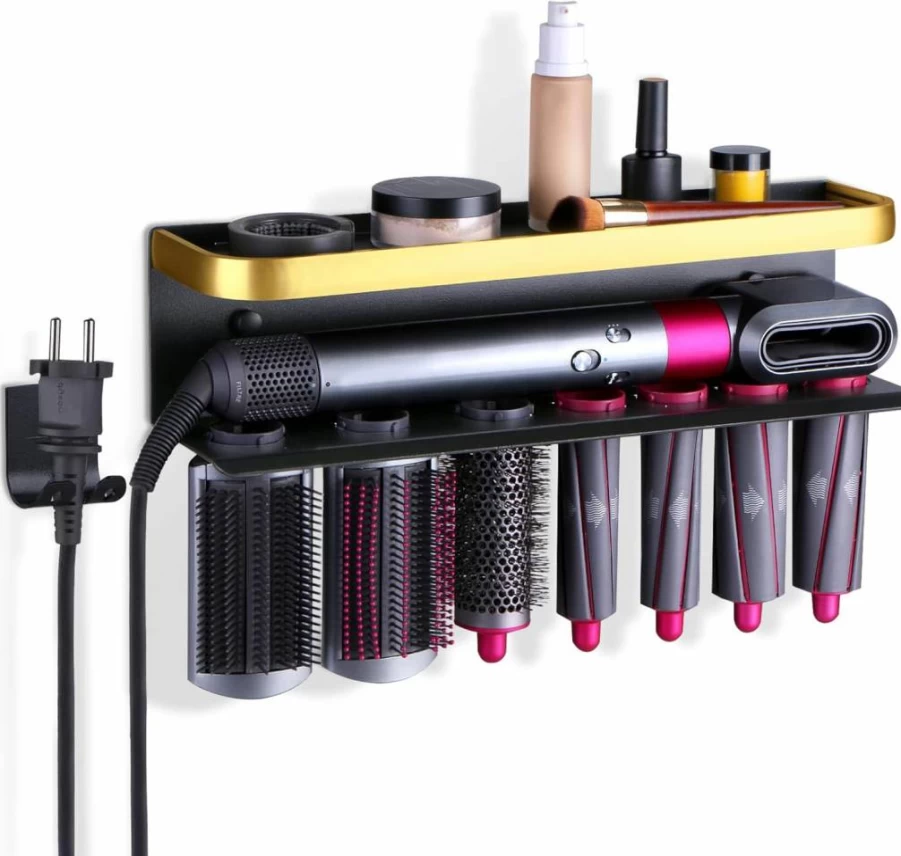 Zenymb White Wall Mount Holder for Dyson Airwrap – No-Drill Storage Rack Organizer for Hair Styler, Curling Iron & Attachments – Space-Saving Bathroom Bracket Stand