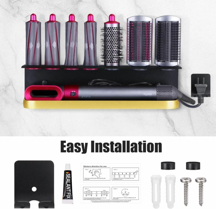Zenymb White Wall Mount Holder for Dyson Airwrap – No-Drill Storage Rack Organizer for Hair Styler, Curling Iron & Attachments – Space-Saving Bathroom Bracket Stand