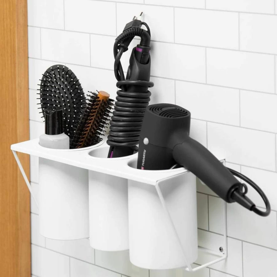 J JACKCUBE DESIGN Steel Hair Dryer Holder Stand - Bathroom Organizer Storage Tray for Hair Styling Tools & Accessories (Black, Model Mk470B)