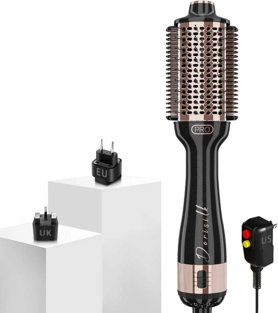 DORISILK 2.0 Upgraded Hair Dryer Brush - 4-in-1 Blow Dryer, Straightener, Curler & Volumizer with Smooth Heated Comb for Frizz-Free Styling
