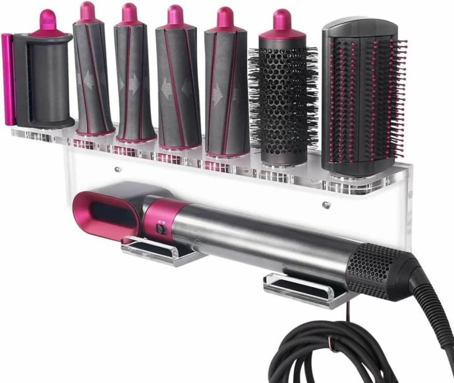 Affogato Acrylic Wall Mount Holder for Dyson Airwrap Accessories - Transparent Storage Organizer for Wand, Barrels & Brushes
