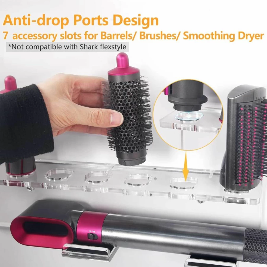 Affogato Acrylic Wall Mount Holder for Dyson Airwrap Accessories - Transparent Storage Organizer for Wand, Barrels & Brushes