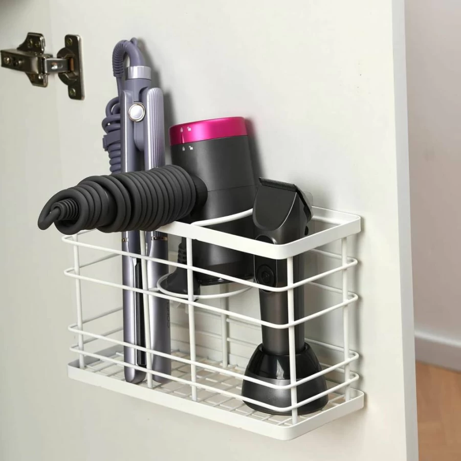 Wetheny Wall Mounted Hair Dryer Holder - Rustproof Bathroom Organizer for Blow Dryers, Flat Irons & Curling Tools, Space-Saving Cabinet/Door Storage