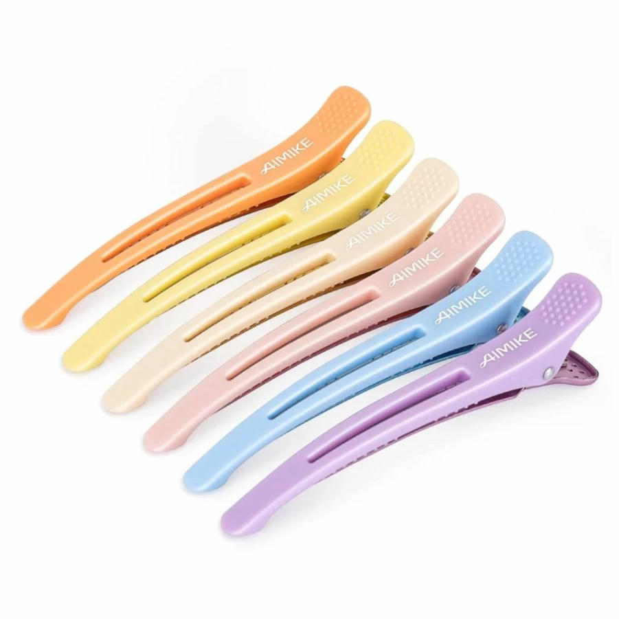 AIMIKE Professional Hair Clips Set - 6PCS Non-Slip Duckbill Styling Clips with Silicone Grips for Salon & Home Hair Cutting (Brown, Apricot, Black)