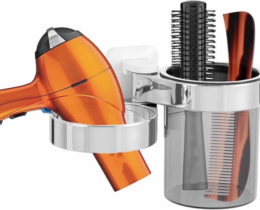 RAIKEDR Silvery Extra Large Wall Mount Hair Dryer Holder - Bathroom Cabinet Door & Blow Dryer Stand for Secure Storage
