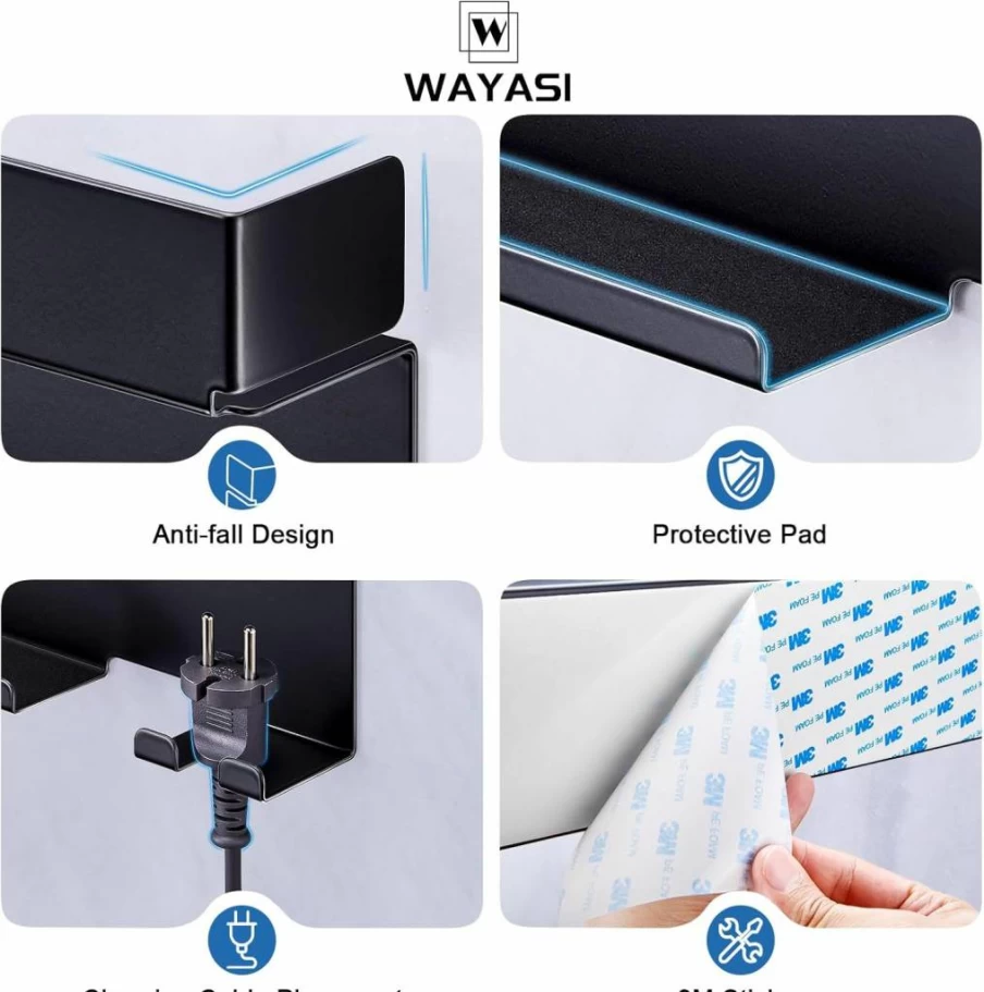 WAYASI 7-in-1 Wall Mounted Hair Tool Organizer - Blow Dryer Holder, Straightener & Curling Iron Storage for Bathroom, Black